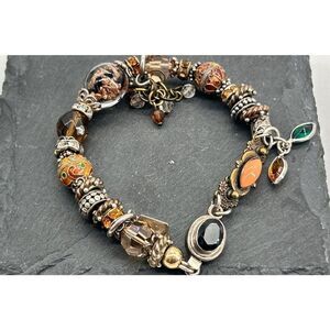 914 Lori B vintage 925 sterling silver charm beaded bracelet 7.5" 30.8g